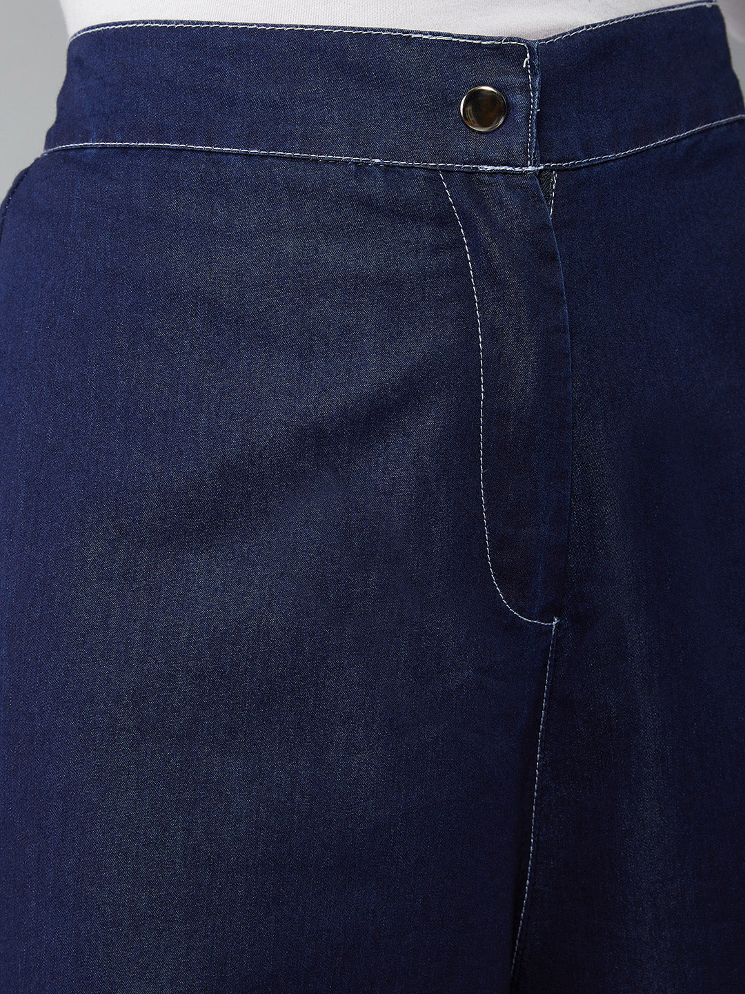 Women's Navy Blue Wide-Leg High-Rise Light Weight Clean-Look Regular Length Denim Pants