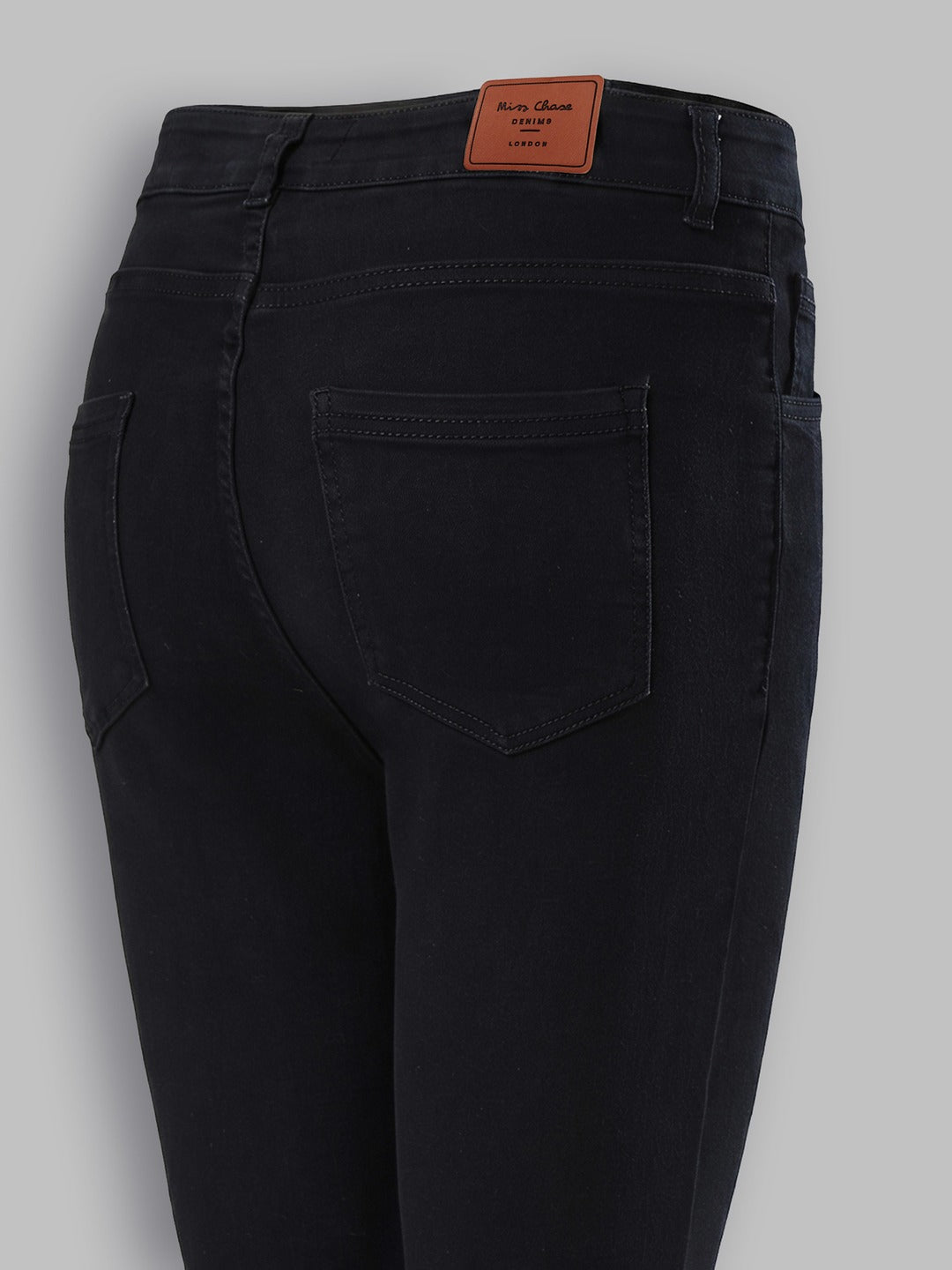 Black Skinny Fringed Detailing High Rise Solid Cropped Stretchable Denim Jeans for Women