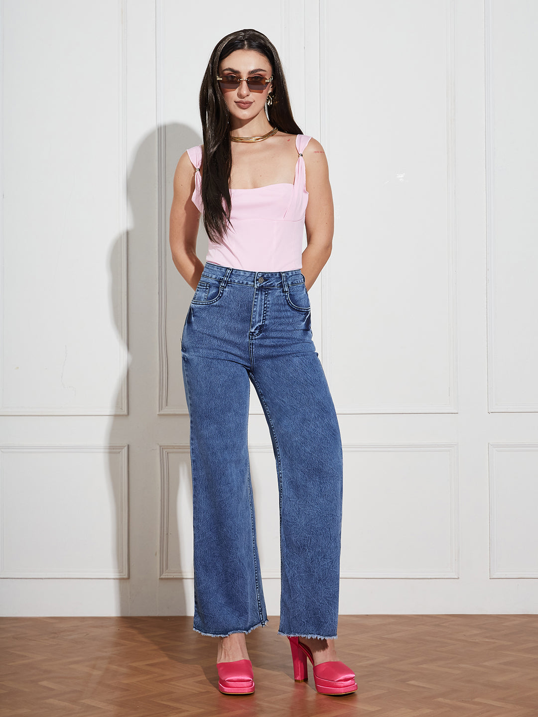 CHASEstretch™ Women's Navy-Blue Wide Leg High-Rise Denim Jeans