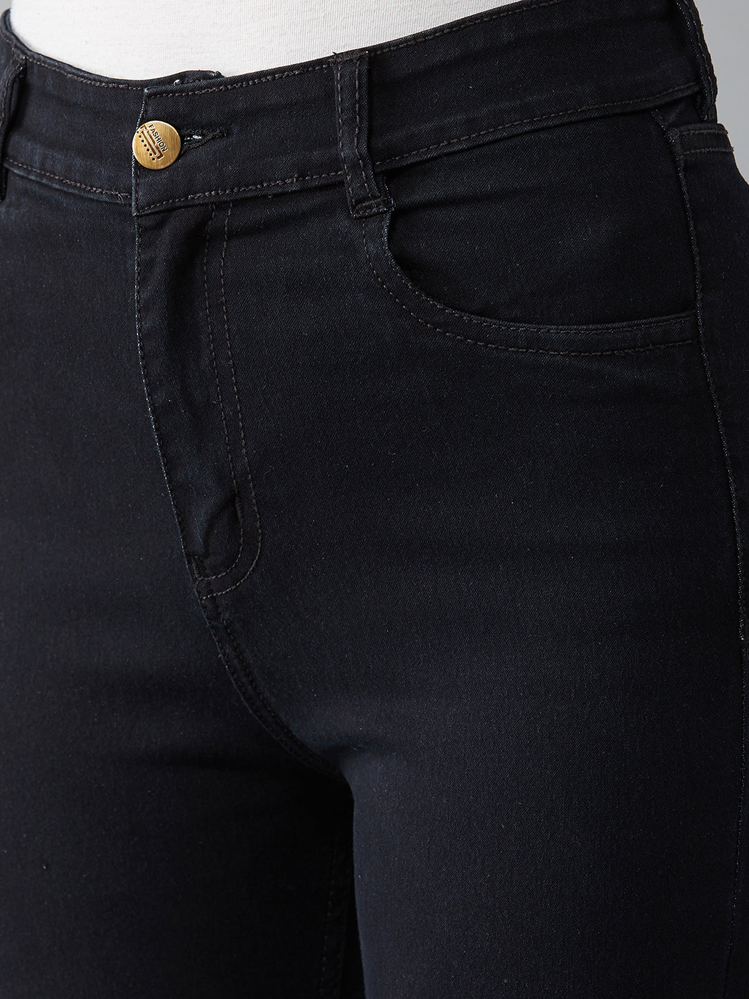24/7 Comfort Black Skinny Fringed Detailing High-Rise Clean-Look Solid Cropped Stretchable Denim Jeans