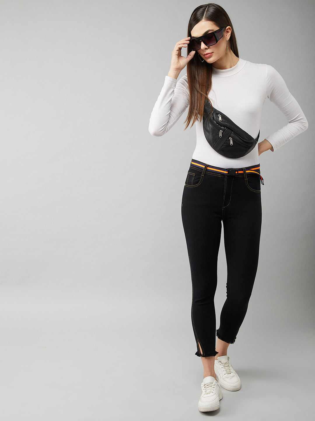 Women's Black Skinny-Fit High-Rise Ankle Length Stretchable Denim Jeans