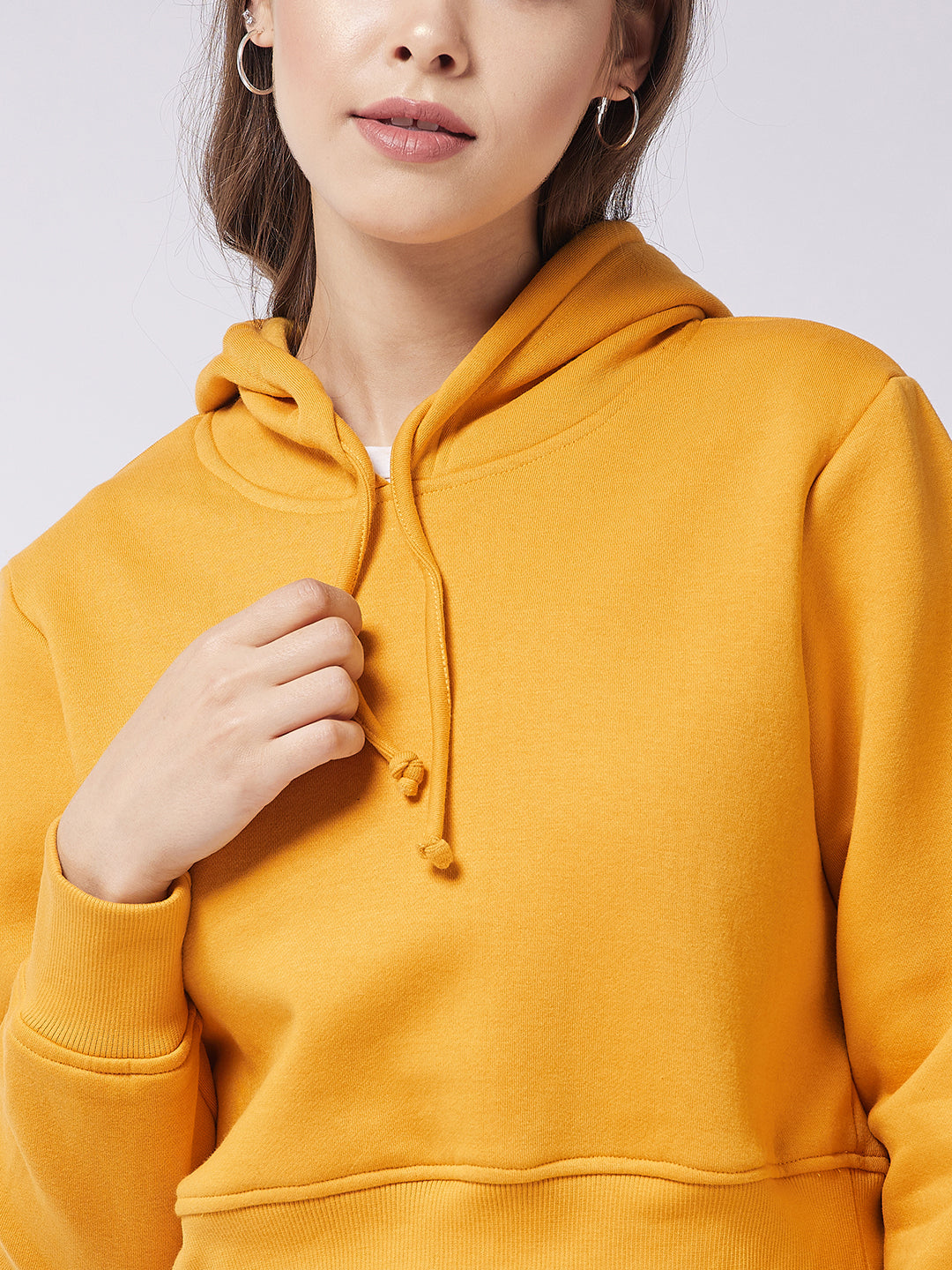 Women's Mustard Round Neck Full Sleeve Solid Crop Sweatshirt