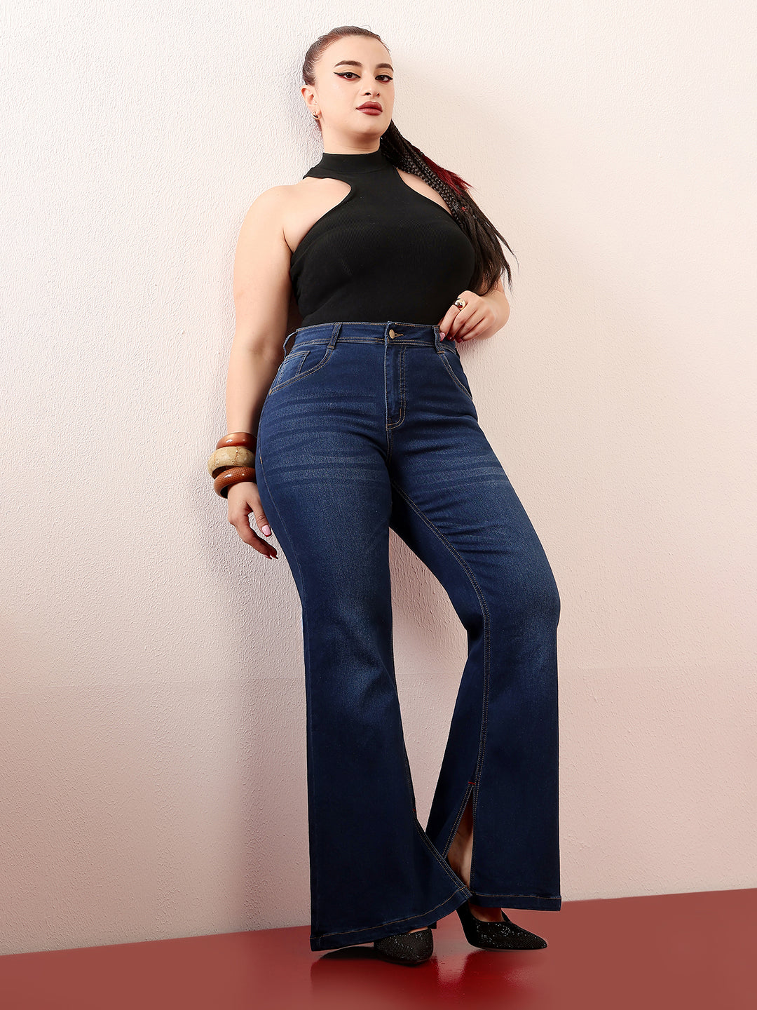 24/7 Comfort Women's Blue Bootcut Mid-Rise Length Denim Stretchable Jeans
