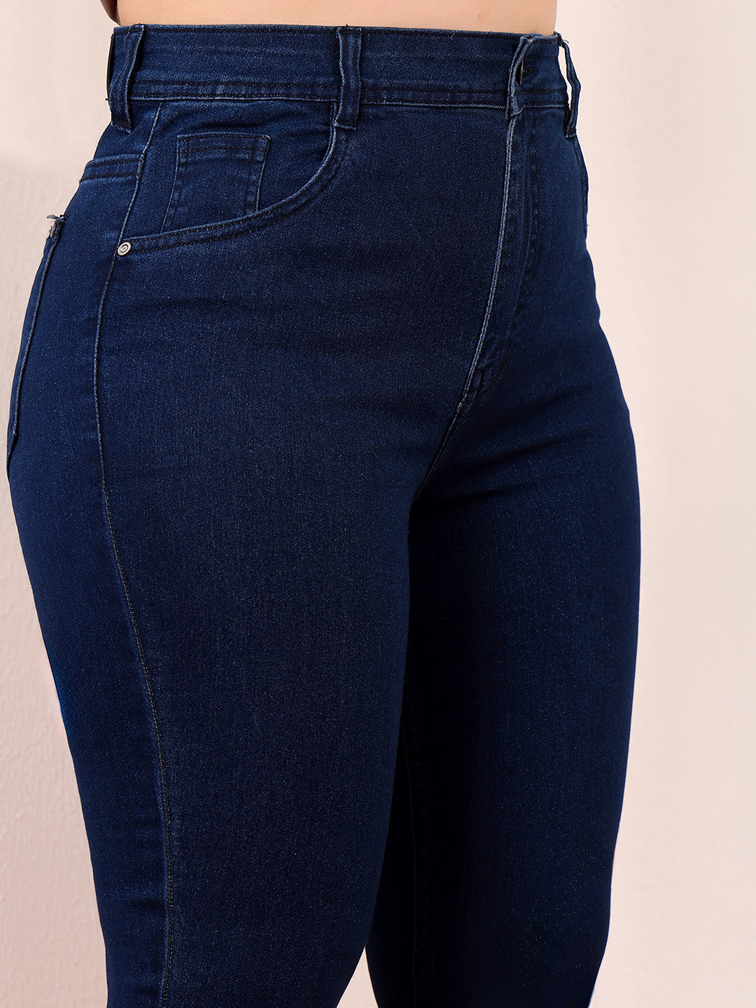 Women's Navy Blue Skinny-Fit High-Rise Cropped-Length Stretchable Denim Jeans