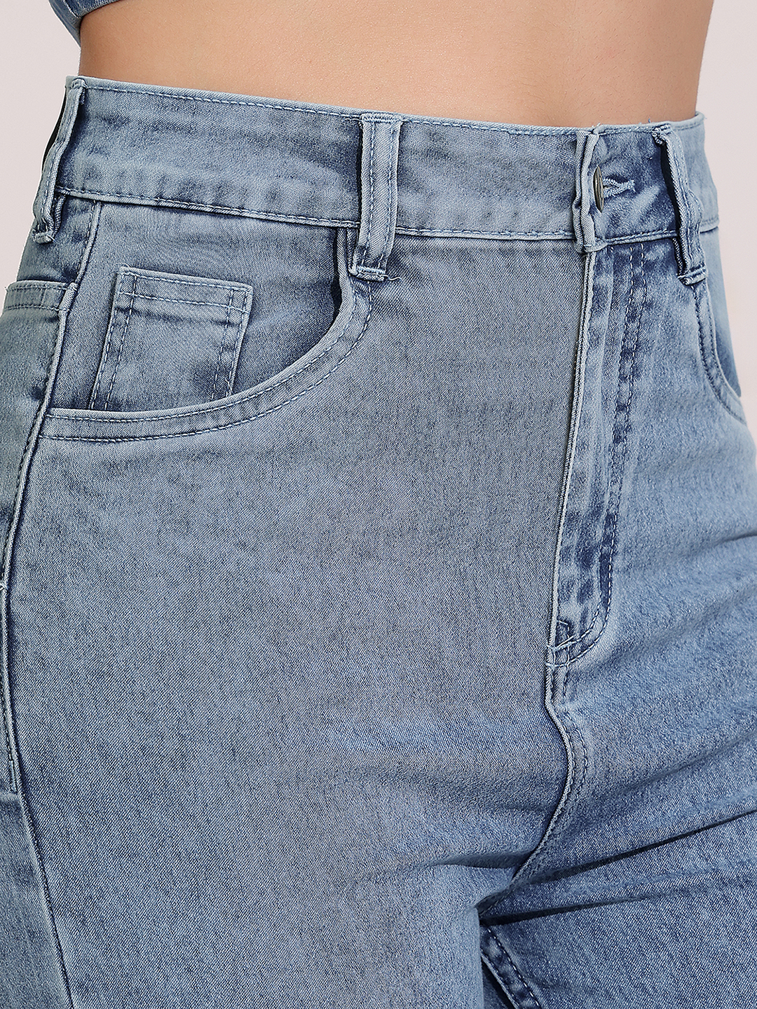 Women's Light Blue Wide-Leg High Rise Clean Look Regular Stretchable Denim Jeans