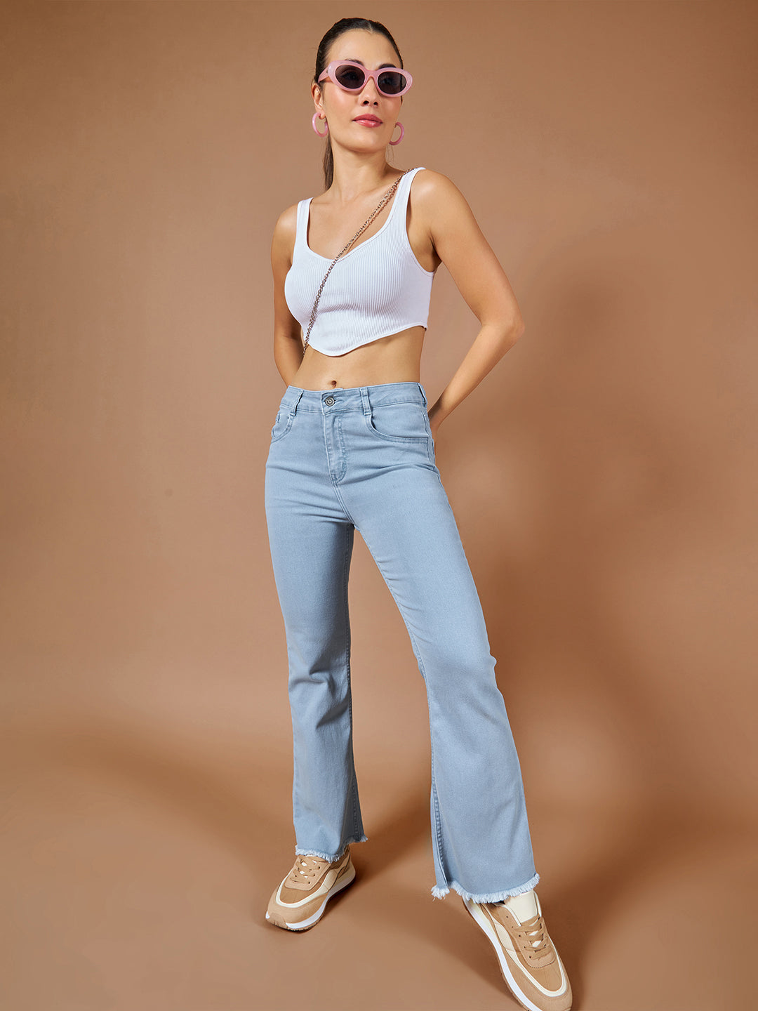 24/7 Comfort Light Blue Bell-Bottom Bootcut High-Rise Cropped Stretchable Denim Jeans