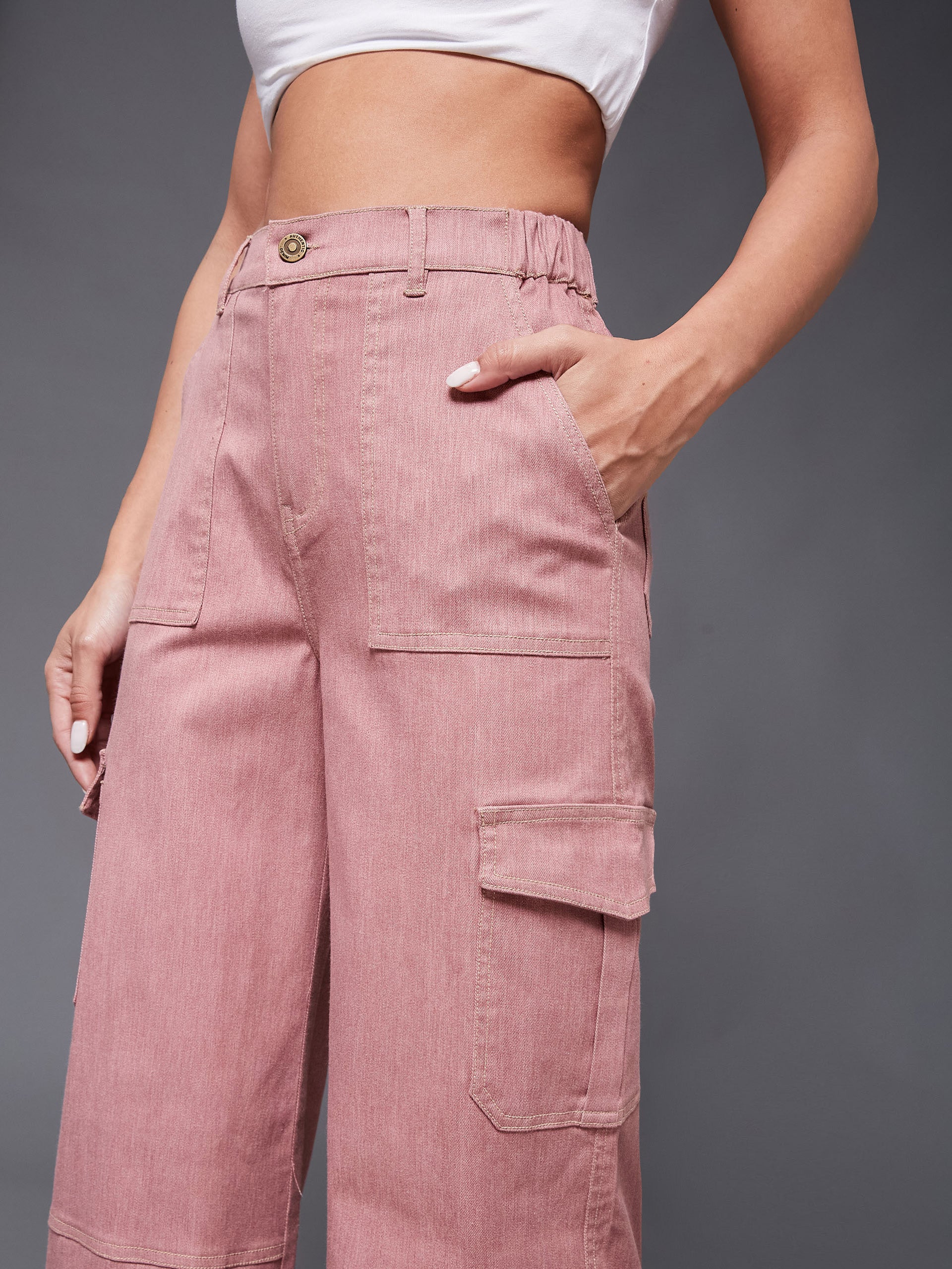 Women's Rose Pink Wide-Leg High-Rise Clean-Look Regular-Length Stretchable Denim Pants