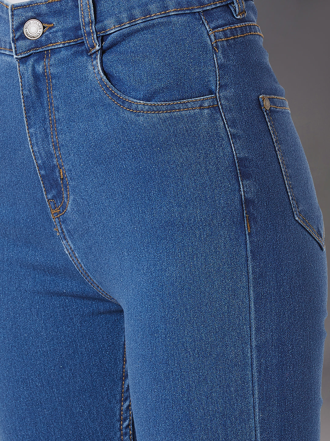 Women's Blue Skinny High-Rise Cropped-Length Fringe Detailing Stretchable Denim Jeans