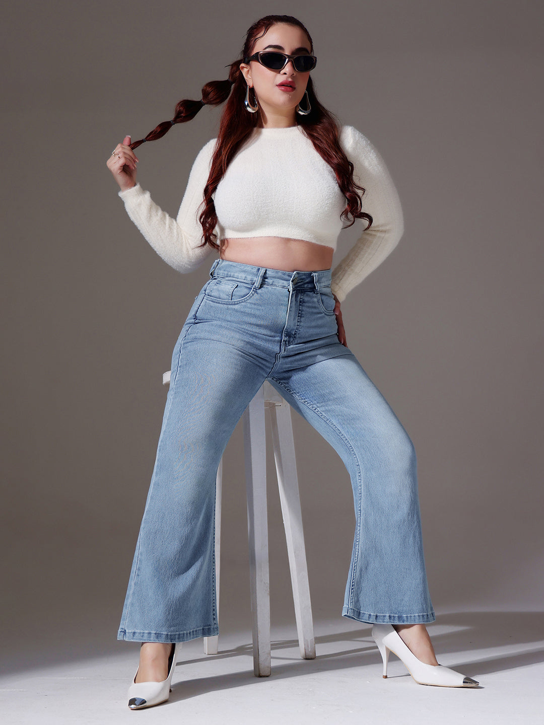 24/7 Comfort Light Blue High-Rise Clean-Look Regular Stretchable Denim Bootcut Shaping Jeans
