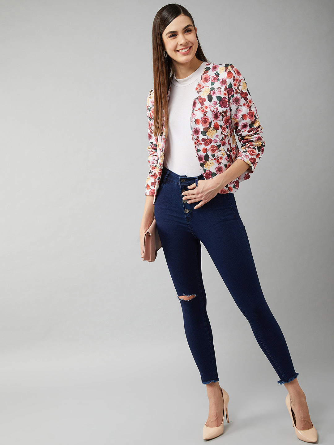24/7 Comfort Navy-Blue Cotton Skinny-Fit Cropped High-Rise Stretchable Denim Jeans