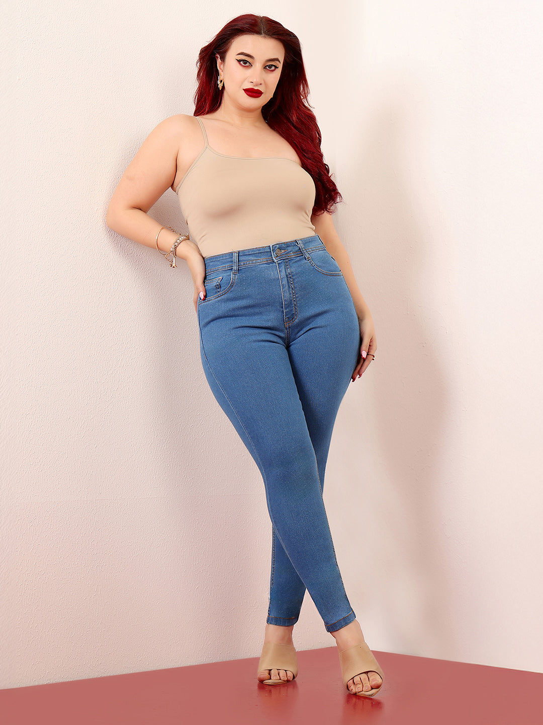 Women's Blue Skinny High-Rise Distressed Denim Jeans