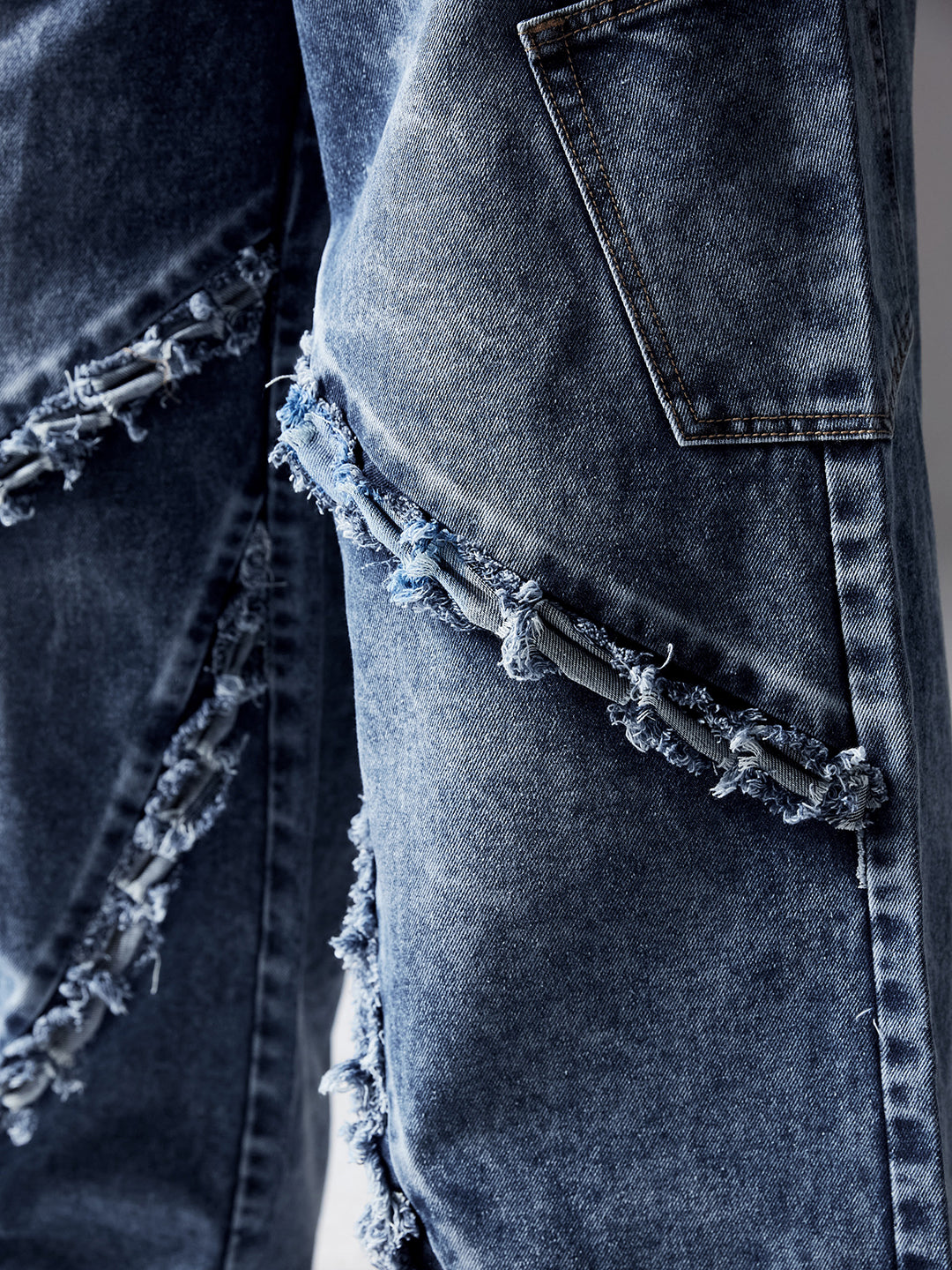 Women's Navy-Blue Wide-Leg High-Rise Highly-Distressed Regular-Length Denim Jeans