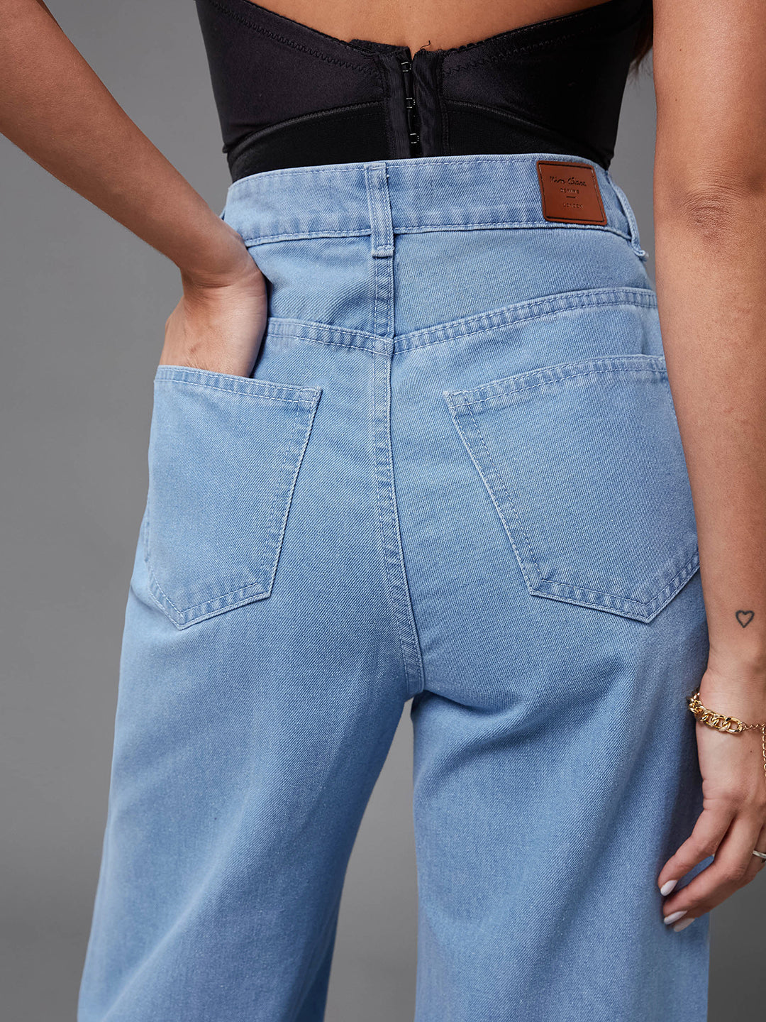 Women's Light Blue Straight-Fit High-Rise Non-Stretchable Denim Jeans