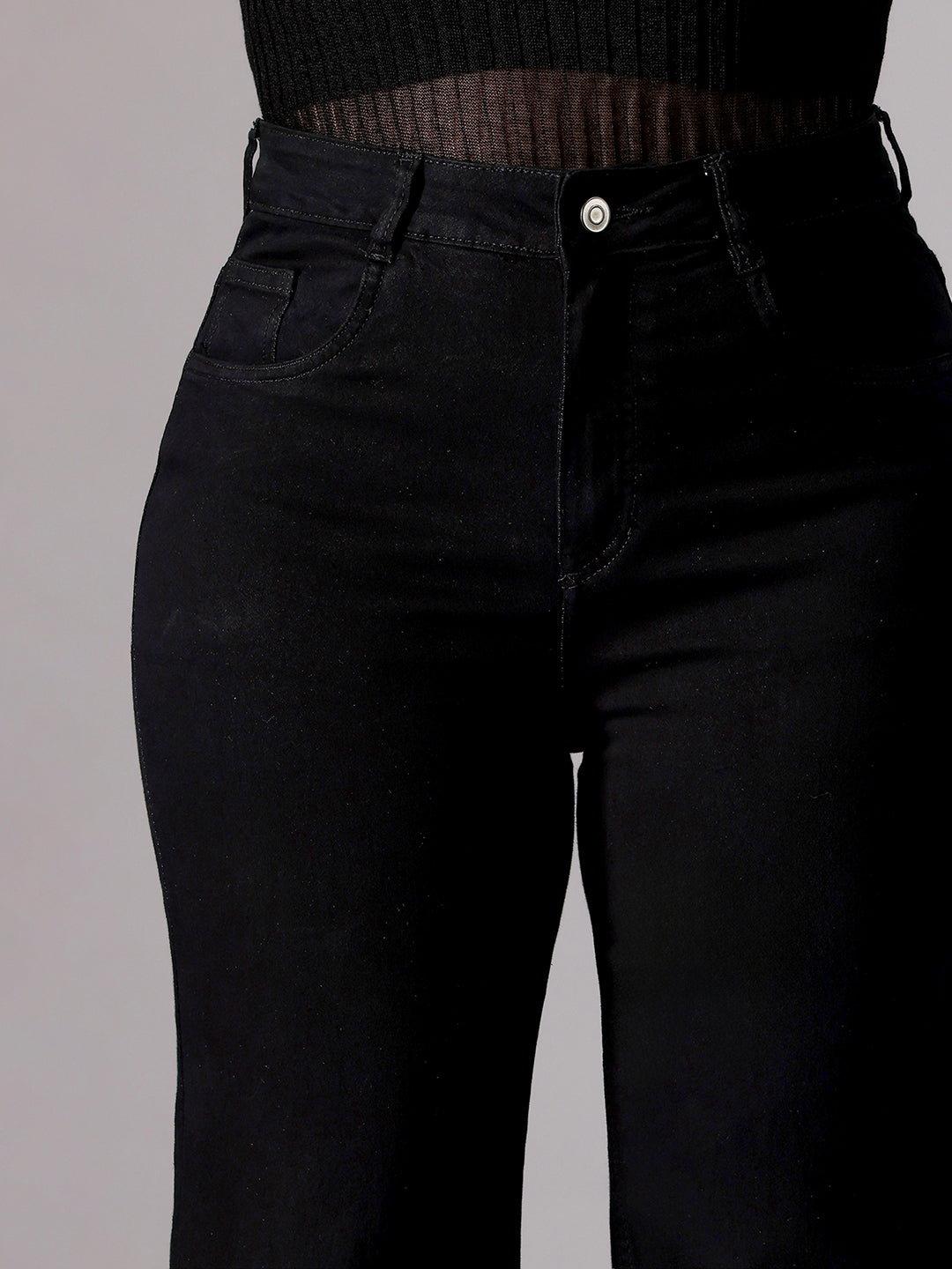 Women's Black Bootcut High-Rise Clean-Look Stretchable Denim Jeans