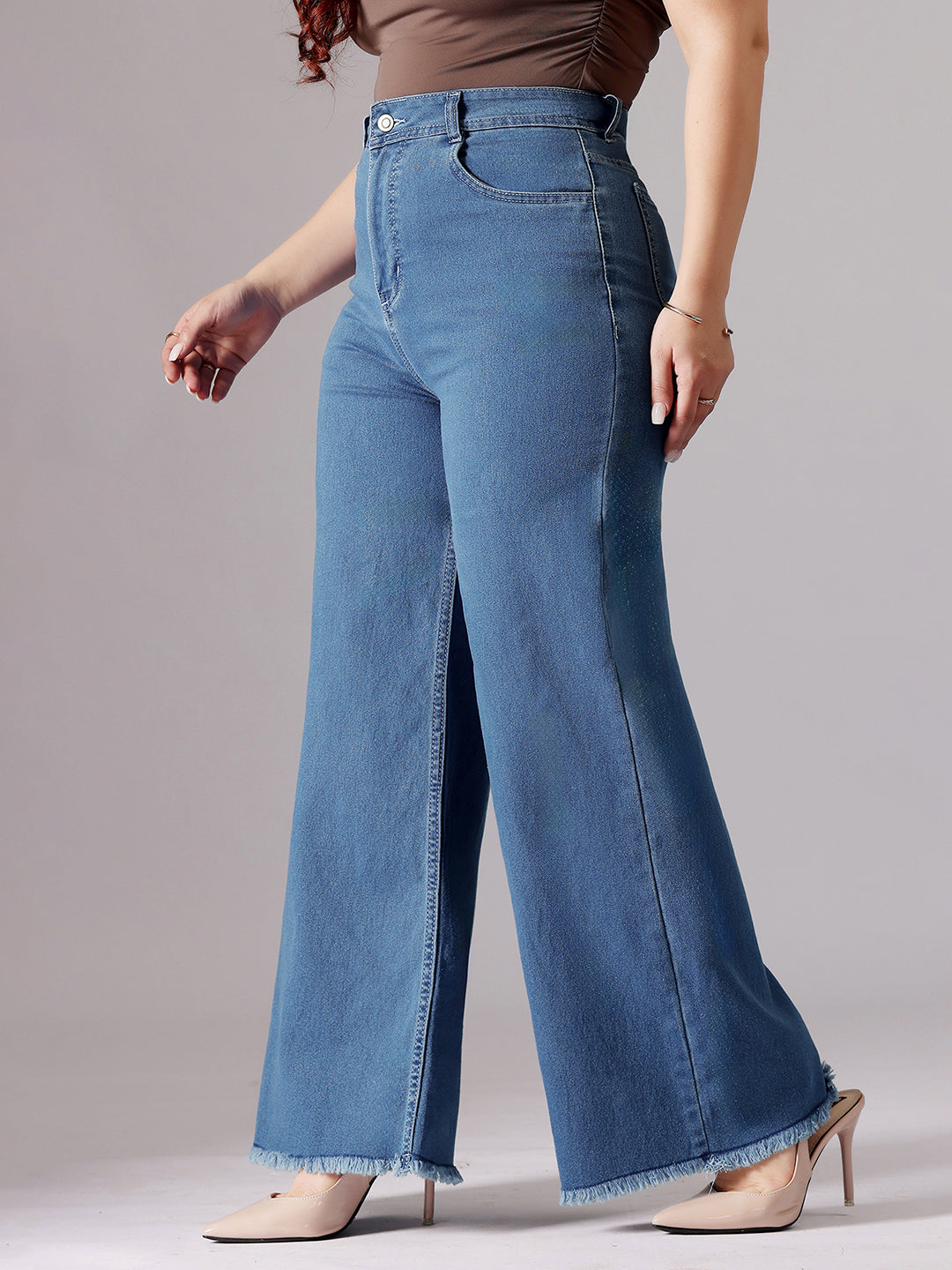 24/7 Comfort Blue Wide-Leg High-Rise Clean-Look Regular-Length Stretchable Denim Jeans