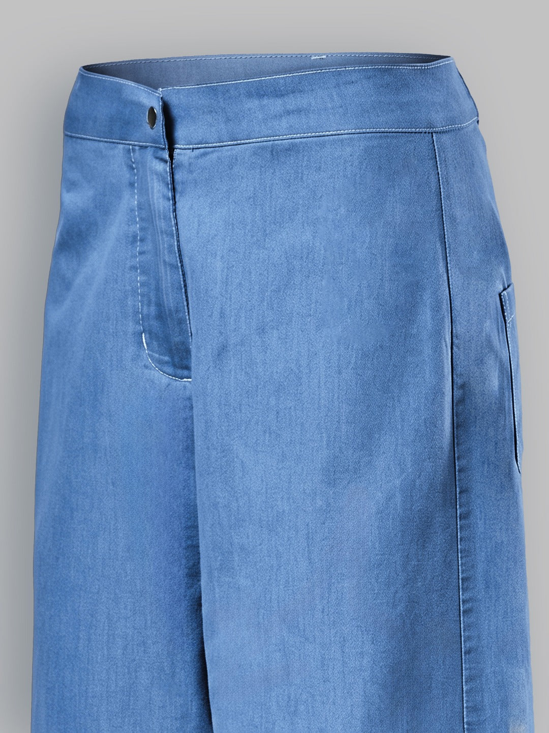 Blue Flared Wide-Leg High Rise Non Stretchable Light Weight Denim Pants for Women