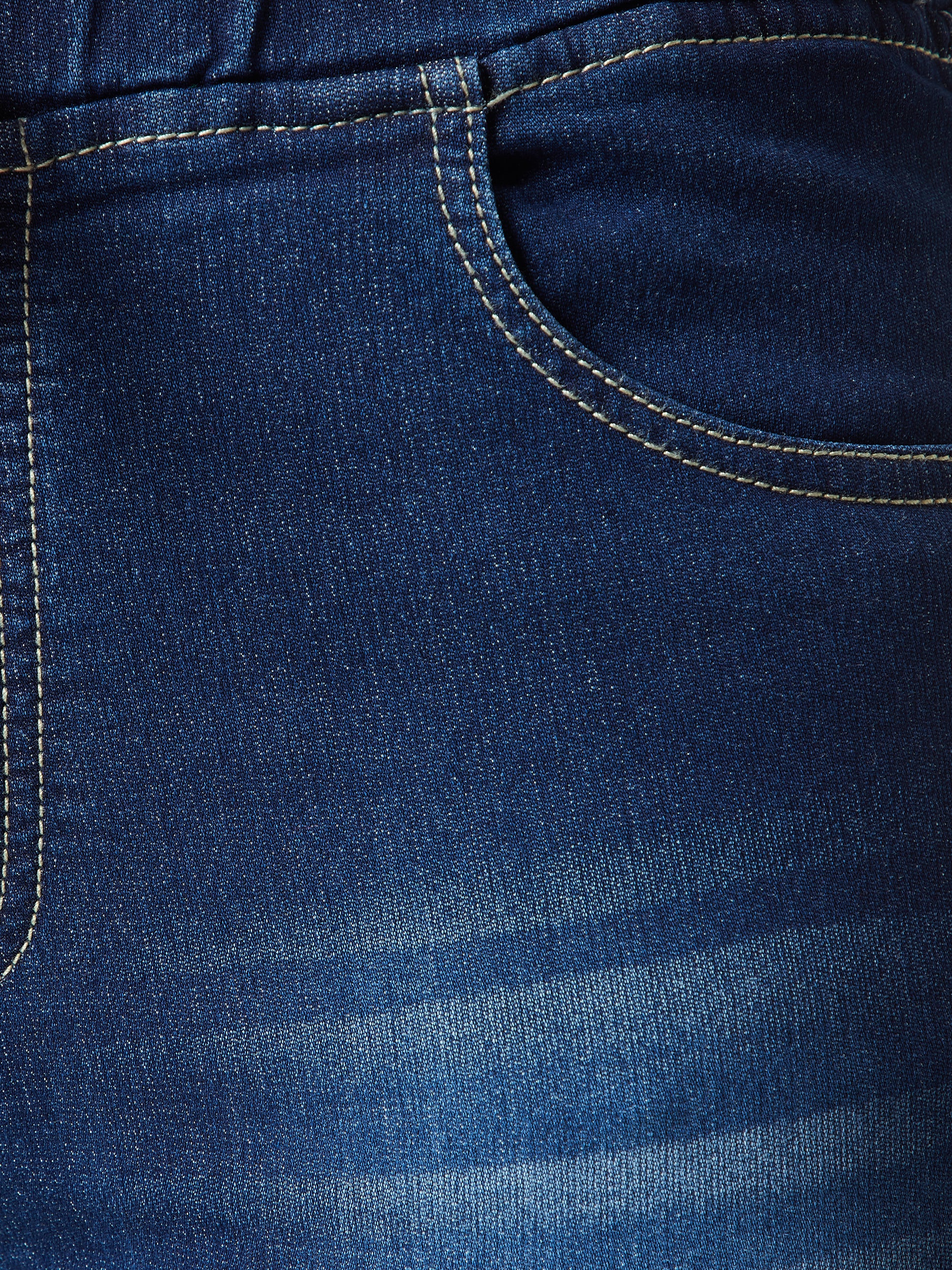 Women's Navy Blue Relaxed Fit Mid Rise Regular Length Scraping Detailing Stretchable Denim Joggers