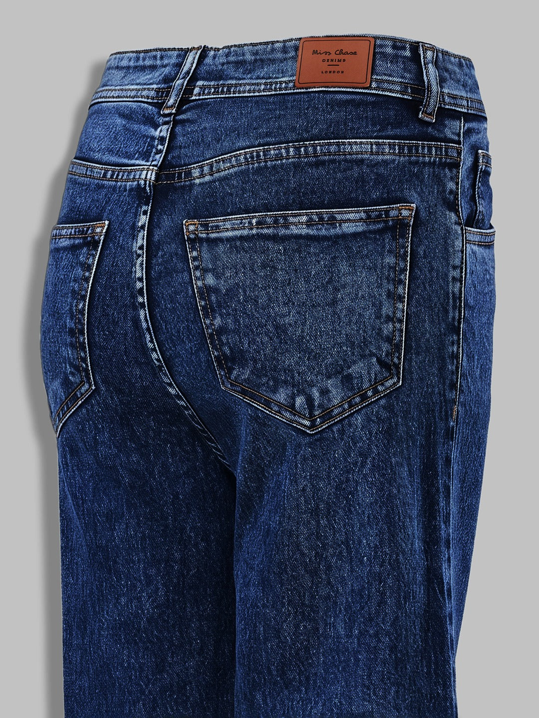 Mid Blue Wide-Leg High-Rise Stretchable Denim Jeans for Women