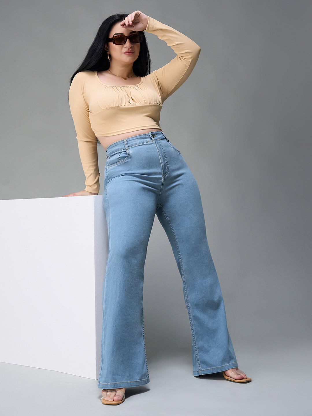 24/7 Comfort Light Blue Bootcut High-Rise Stretchable Denim Jeans