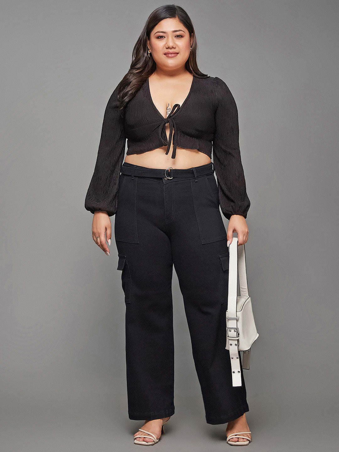 24/7 Comfort Black Wide-Leg High-Rise Stretchable Denim Jeans