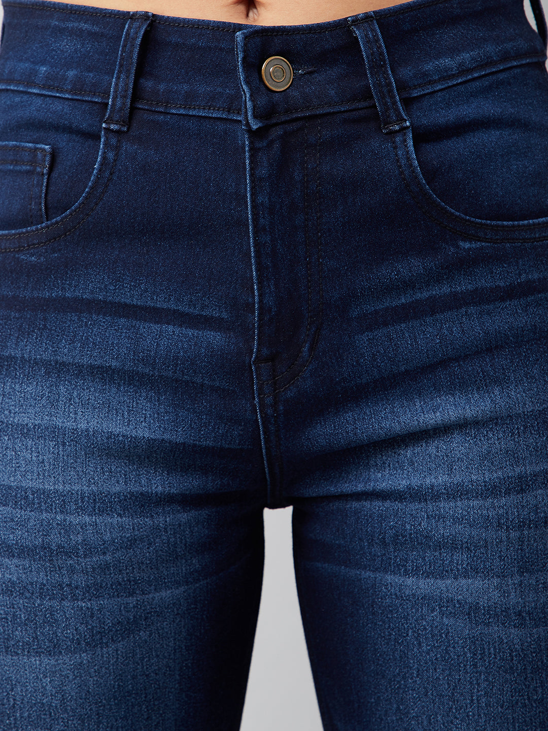 24/7 Comfort Navy-Blue Mid-Rise Stretchable Bell-Bottom Bootcut Denim Jeans