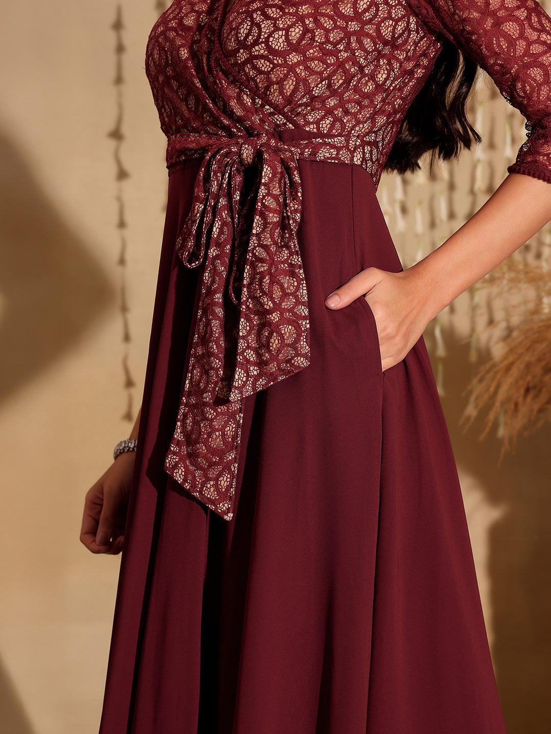 Women's Multicolored V-Neck Bishop Sleeve Bohemian Patterned Straight Leg Wrap Regular Silk Jumpsuit