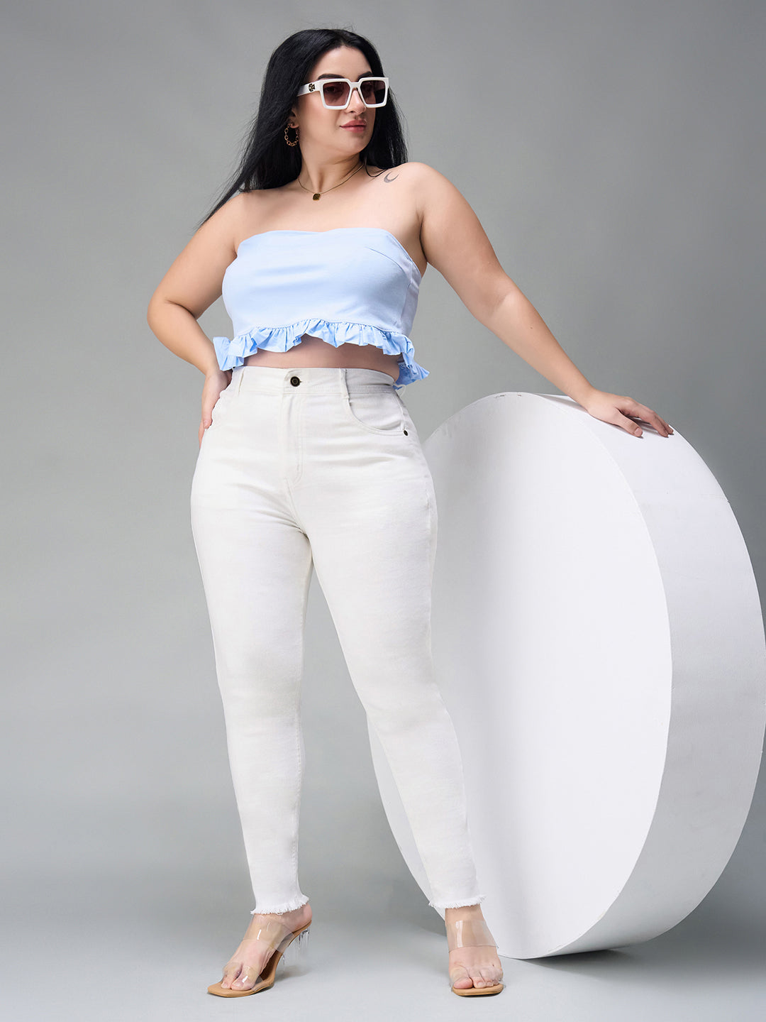 24/7 Comfort White Skinny-Fit High-Rise Bleached Cropped Stretchable Denim Jeans for Women