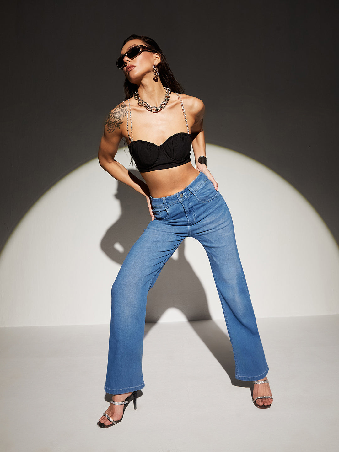24/7 Comfort Light Blue Wide-Leg Mid-Rise Light Weight Denim Jeans