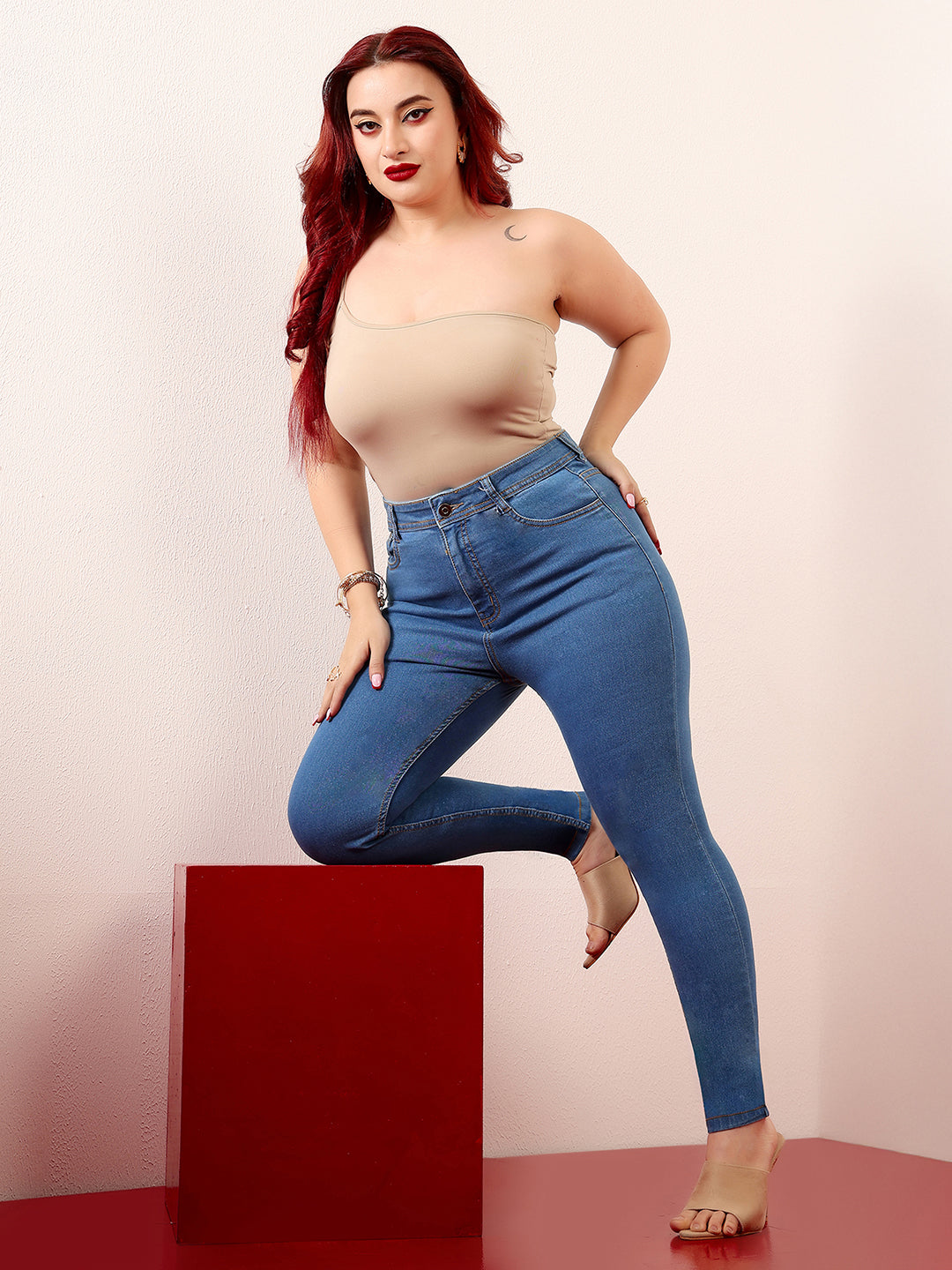 Women's Blue Skinny High-Rise Distressed Denim Jeans