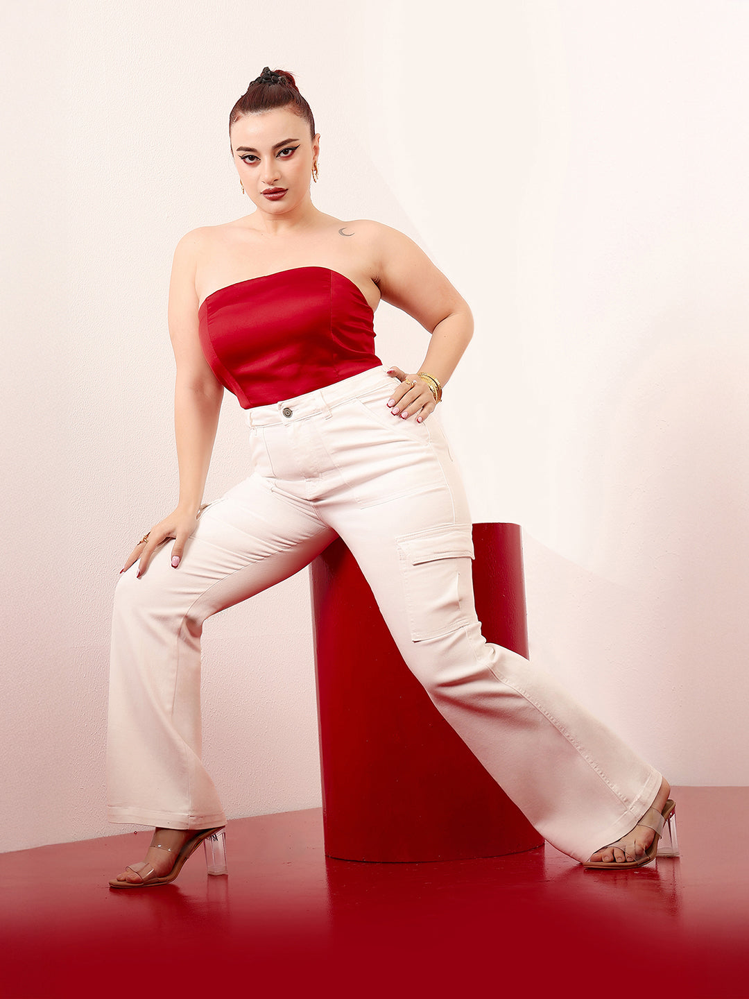 Women's White Wide-Leg High-Rise Clean-Look Stretchable Denim Jeans