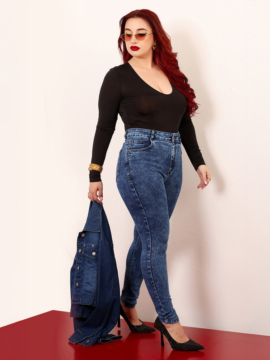 Women's Blue Skinny-Fit High-Rise Clean-Look Cropped Stretchable Denim Jeans