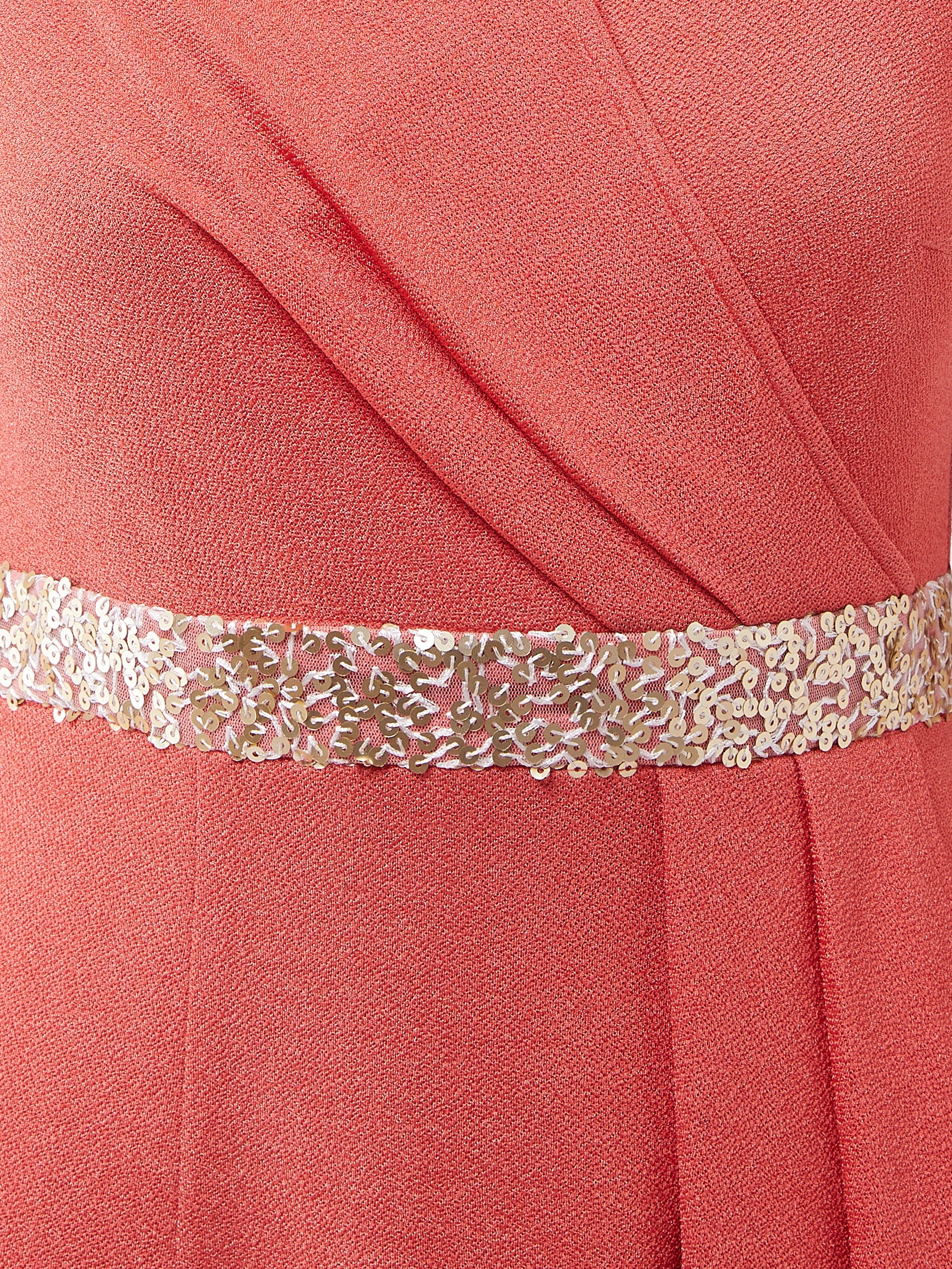 Coral Cap Sleeves Maxi Dress Long Dress Frock with Sequinned Belt for Women