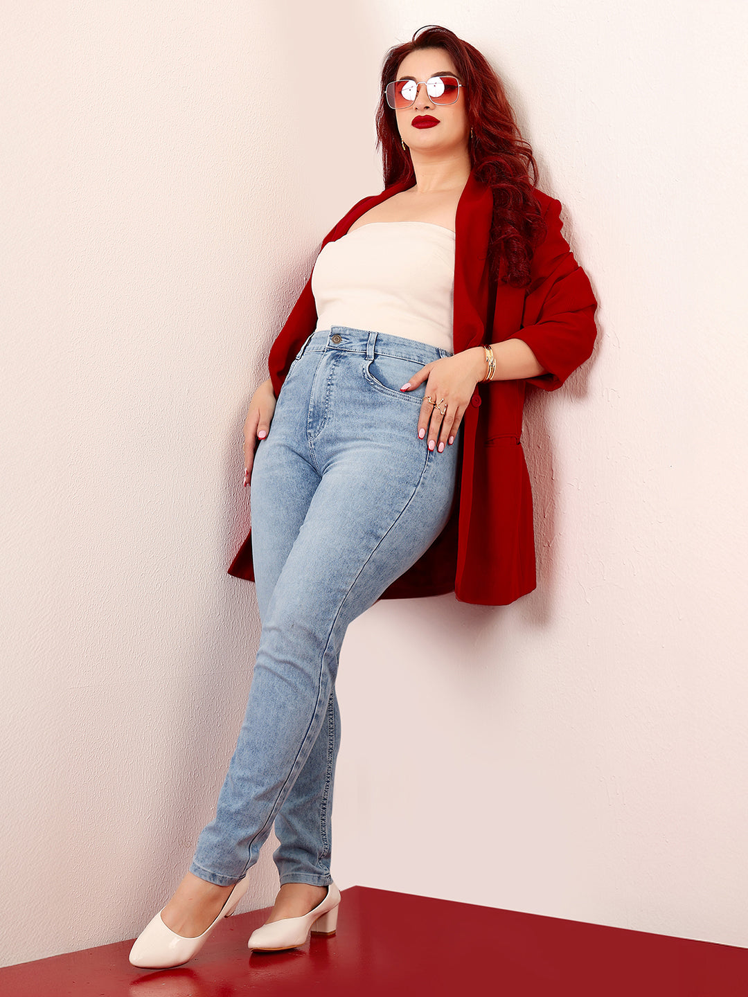 Women's Light Blue Slim Fit High-Rise Length Light Wash Denim Stretchable Jeans