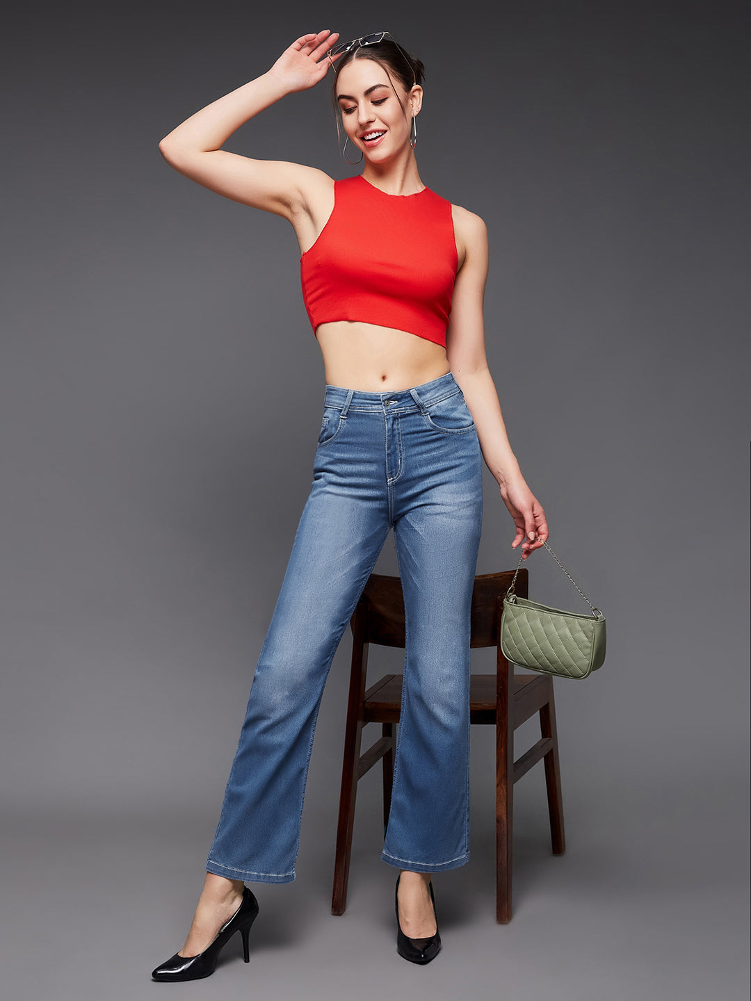 24/7 Comfort Light Blue Wide-Leg Mid-Rise Light Weight Denim Jeans