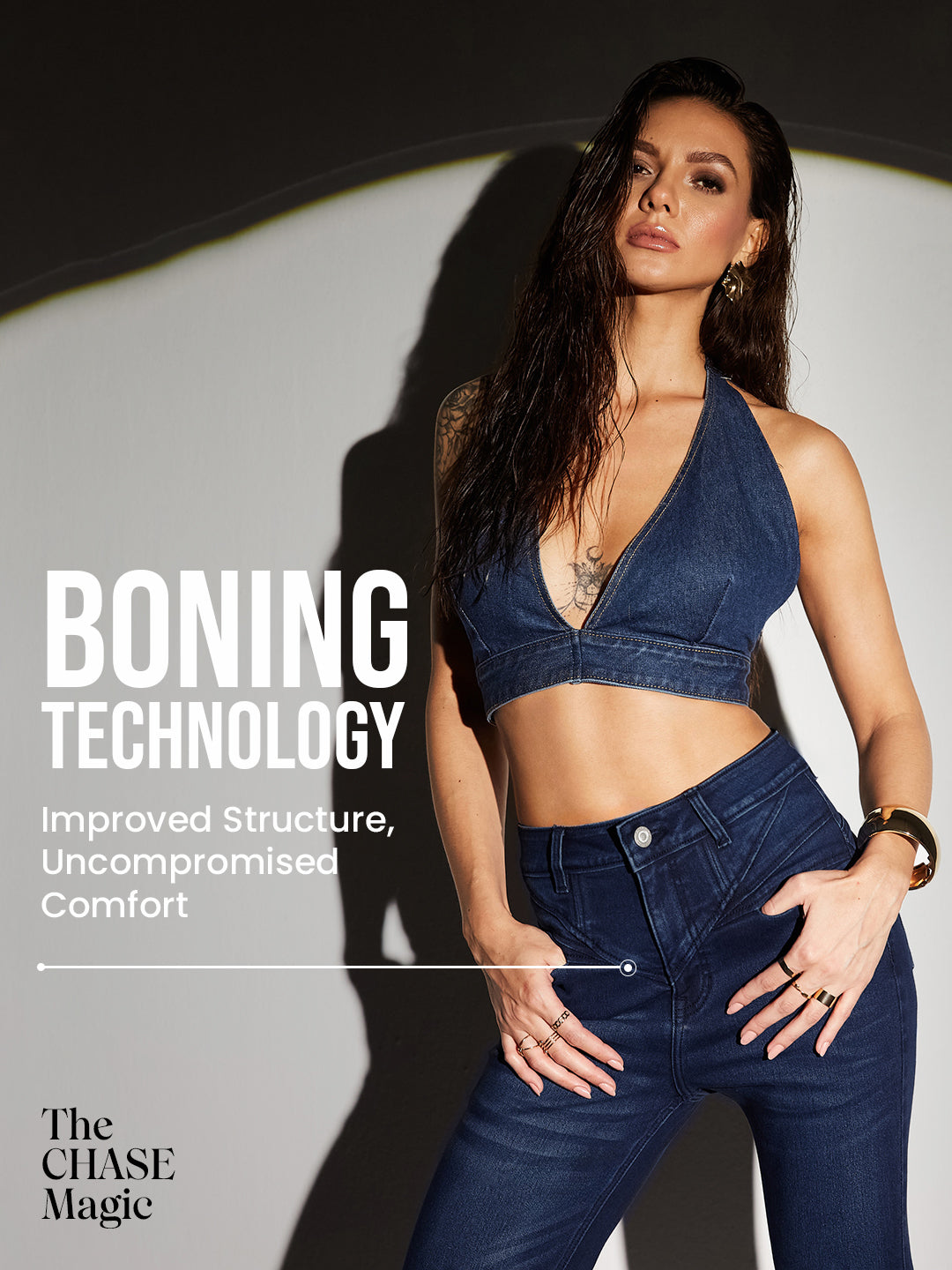 CHASEshape™ Navy-Blue Bootcut High-Rise Stretchable Denim Jeans