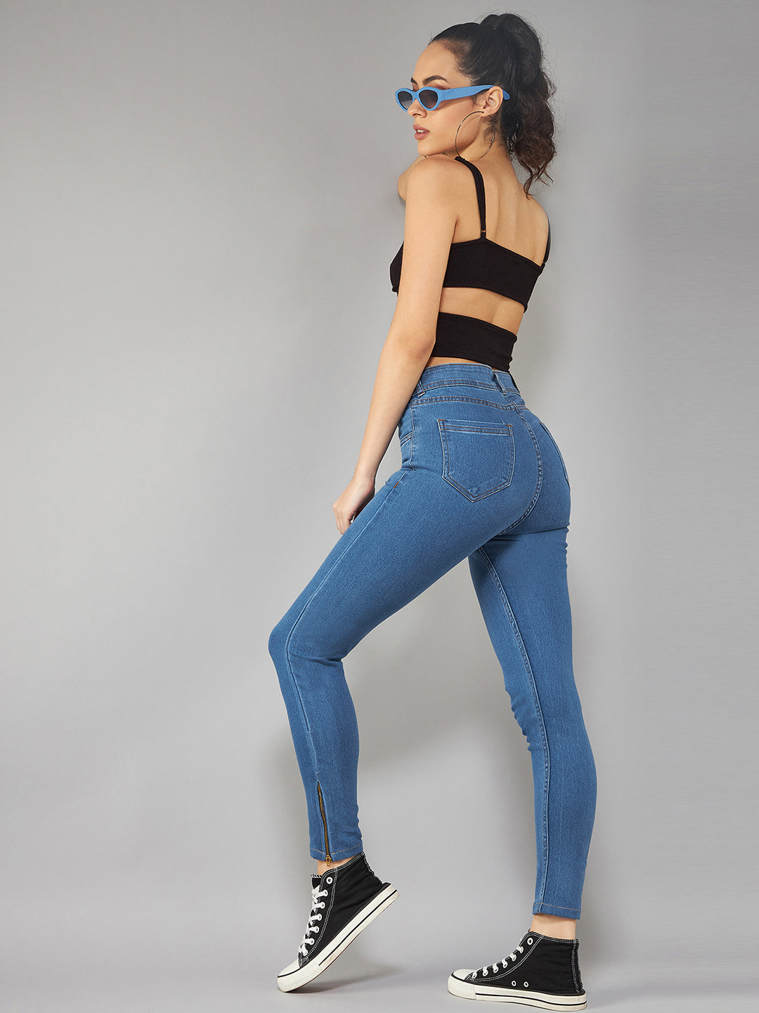 24/7 Comfort Mid-Blue Skinny-Fit High-Rise Cropped Denim Jeans for Women — Dolce Crudo