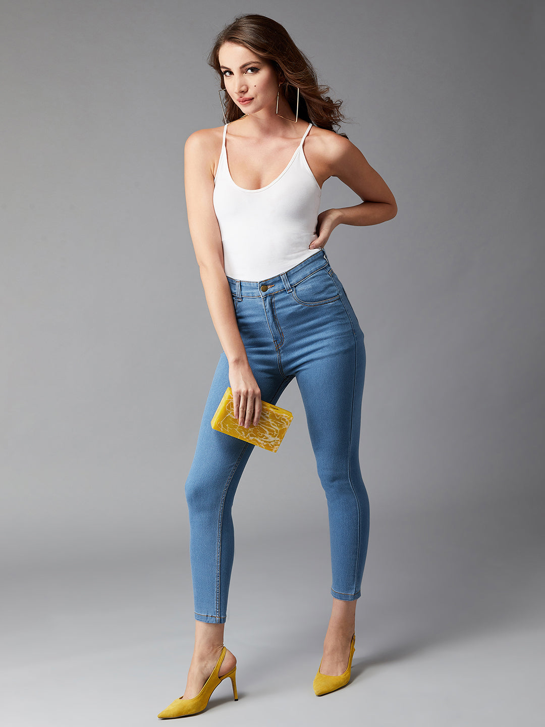 CHASEstretch™ Women's Blue Solid Skinny High-Rise Cropped Fringe Detailing Solid Stretchable Denim Jeans