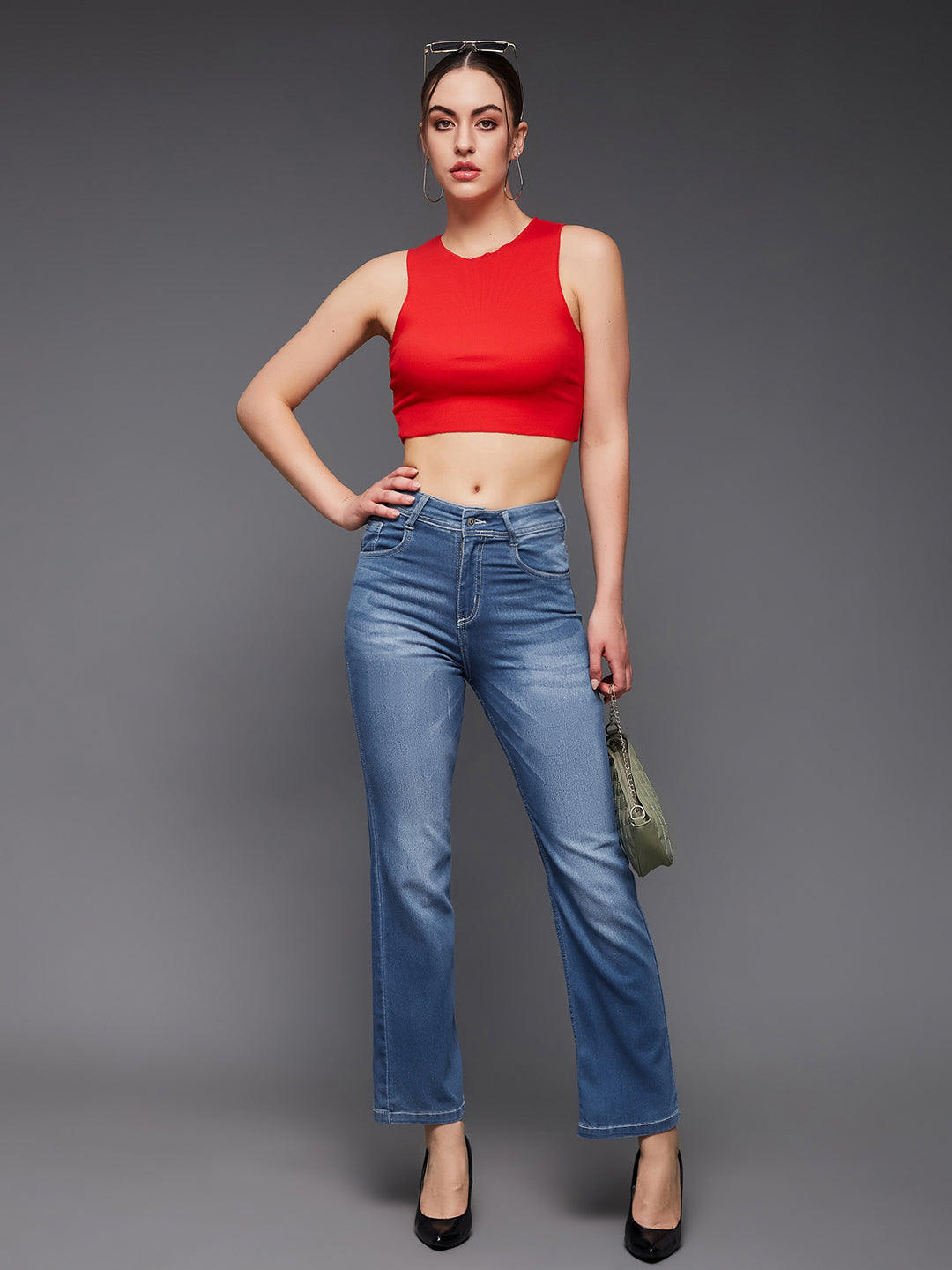 24/7 Comfort Light Blue Wide-Leg Mid-Rise Light Weight Denim Jeans