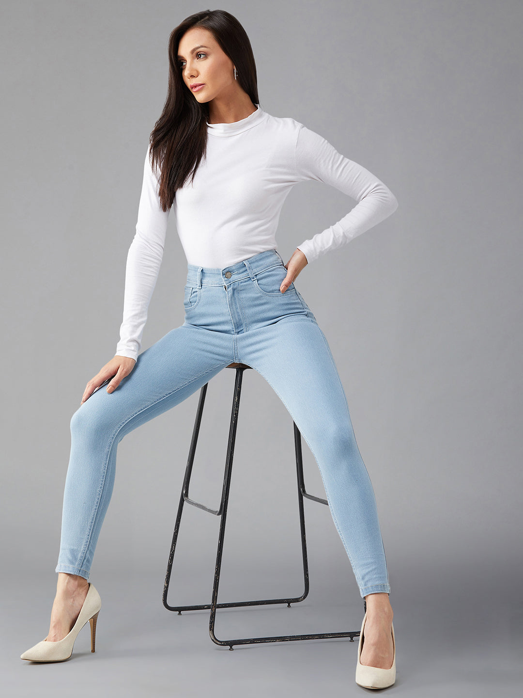24/7 Comfort Light Blue Skinny High-Rise Distressed Denim Jeans