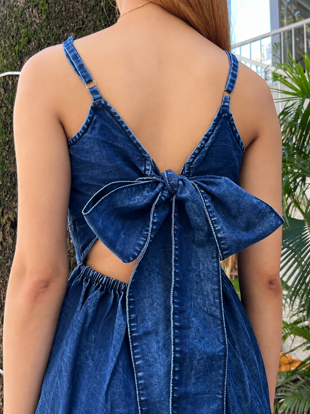 Navy Blue V-Neck Sleeveless Solid Tiered Tie Up Maxi Dress Maxi Navy Blue Dress For Women