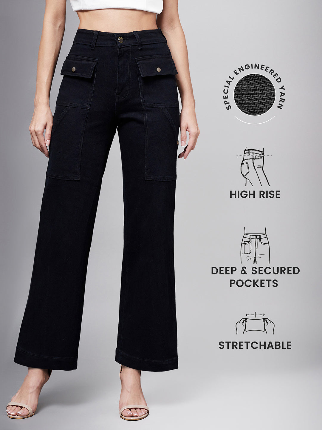 24/7 Comfort Black flared High-Rise Stretchable Denim Jeans