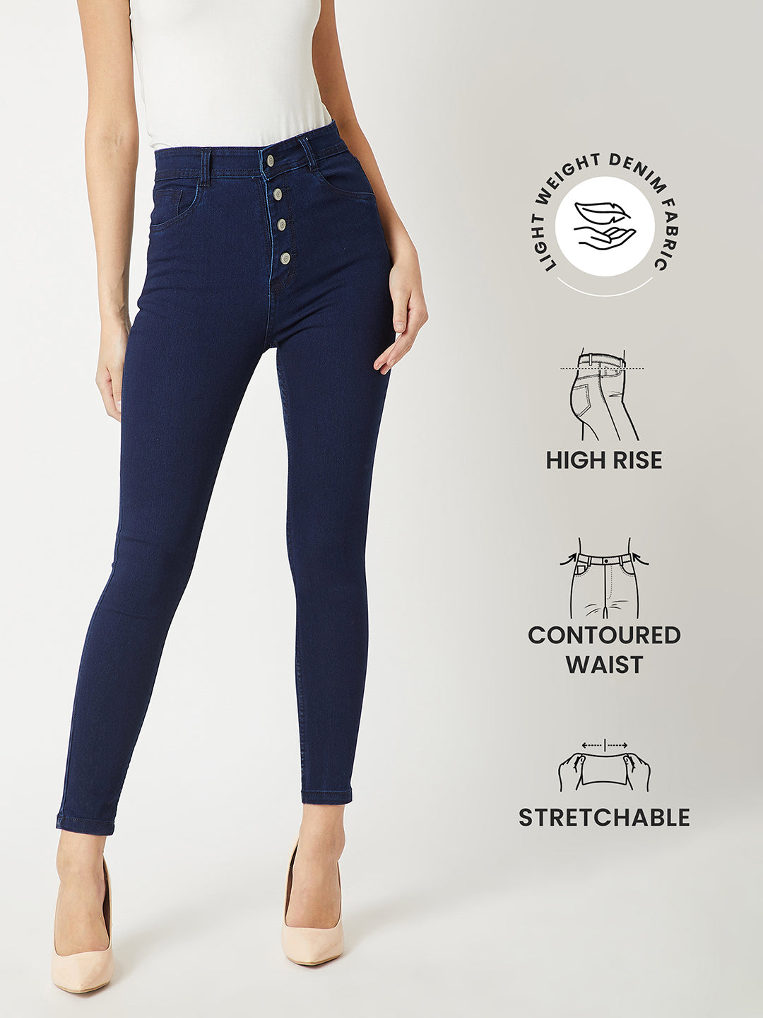 24/7 Comfort Navy-Blue Skinny-Fit High-Rise Stretchable Denim Jeans
