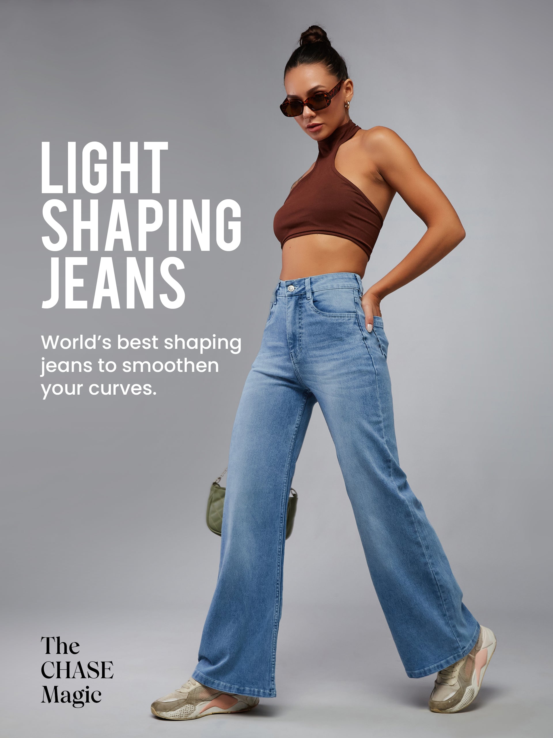 CHASEshape™ Light-Blue Wide-Leg High-Rise Stretchable Denim Jeans
