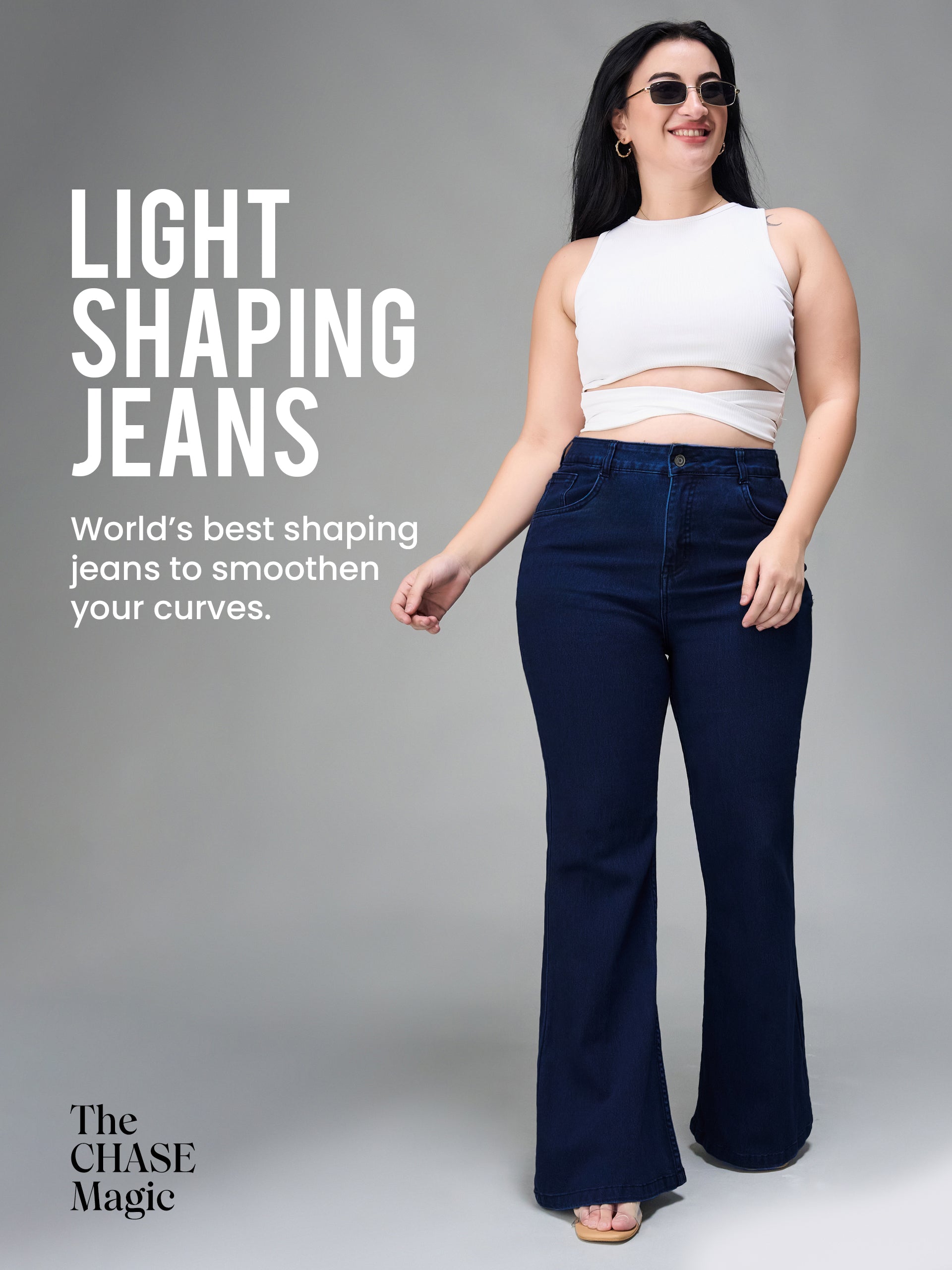 CHASEshape™ Navy-Blue Bootcut High-Rise Stretchable Denim Jeans