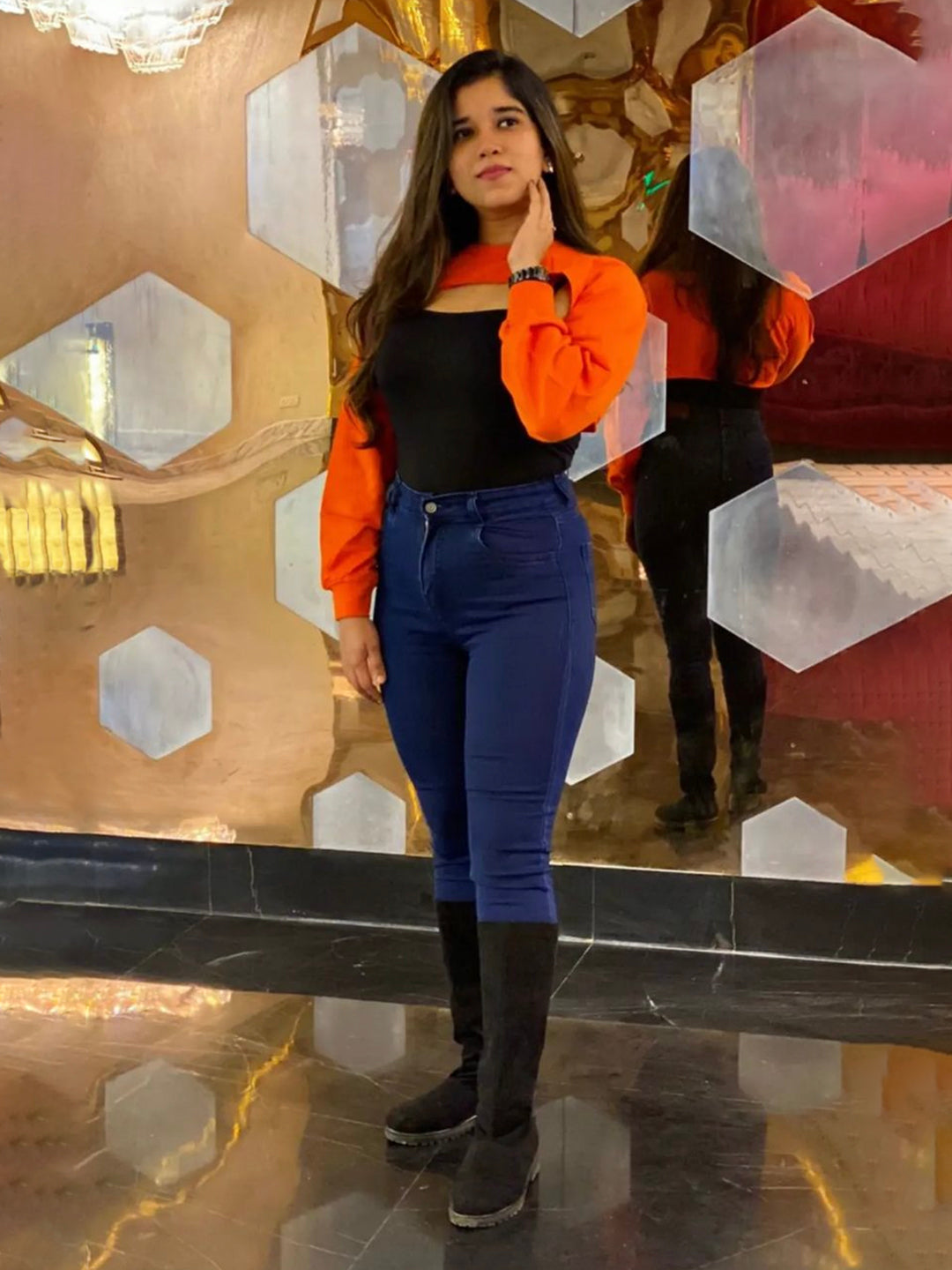 24/7 Comfort Navy-Blue Skinny-Fit High-Rise Stretchable Denim Jeans