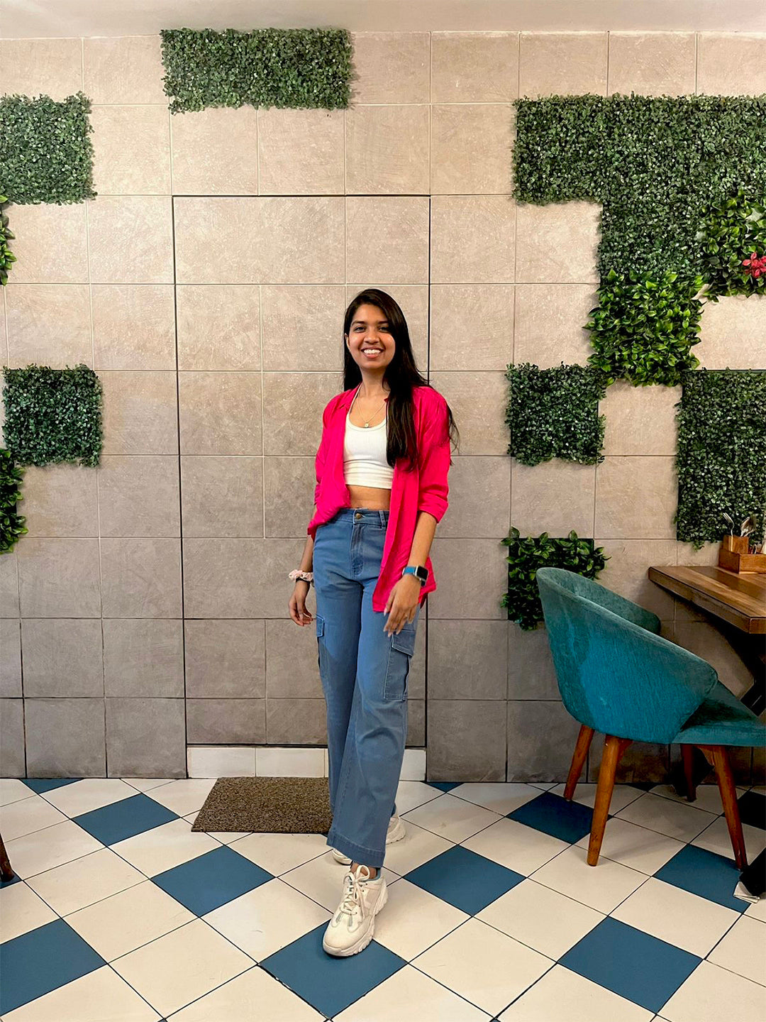 24/7 Comfort Blue Wide-Leg Cargo High-Rise Clean-Look Regular Stretchable Denim Jeans