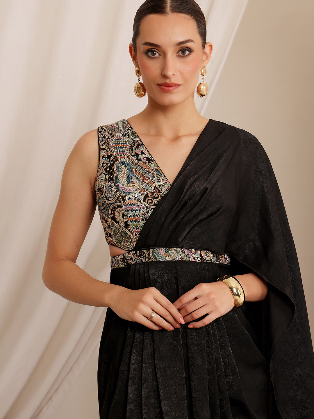 Black Minaret Embroidered Satin Maxi Dress