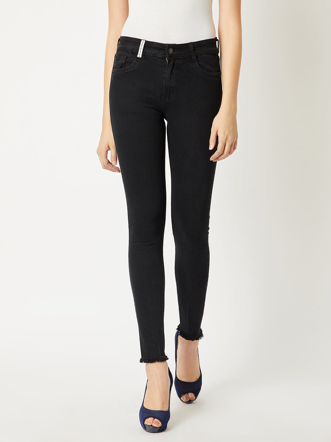 Women's Black Slim-Fit High-Rise Twill Tape Detailing Stretchable Denim Jeans