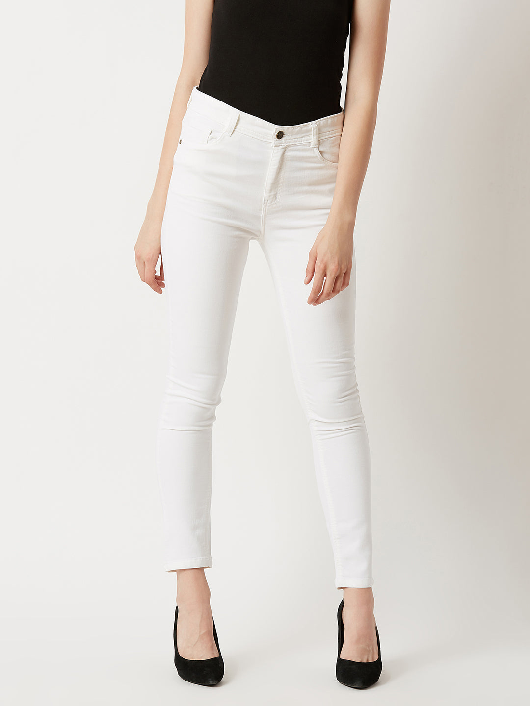 Women's White Skinny High-Rise Clean-Look Bleached Stretchable Denim Jeans