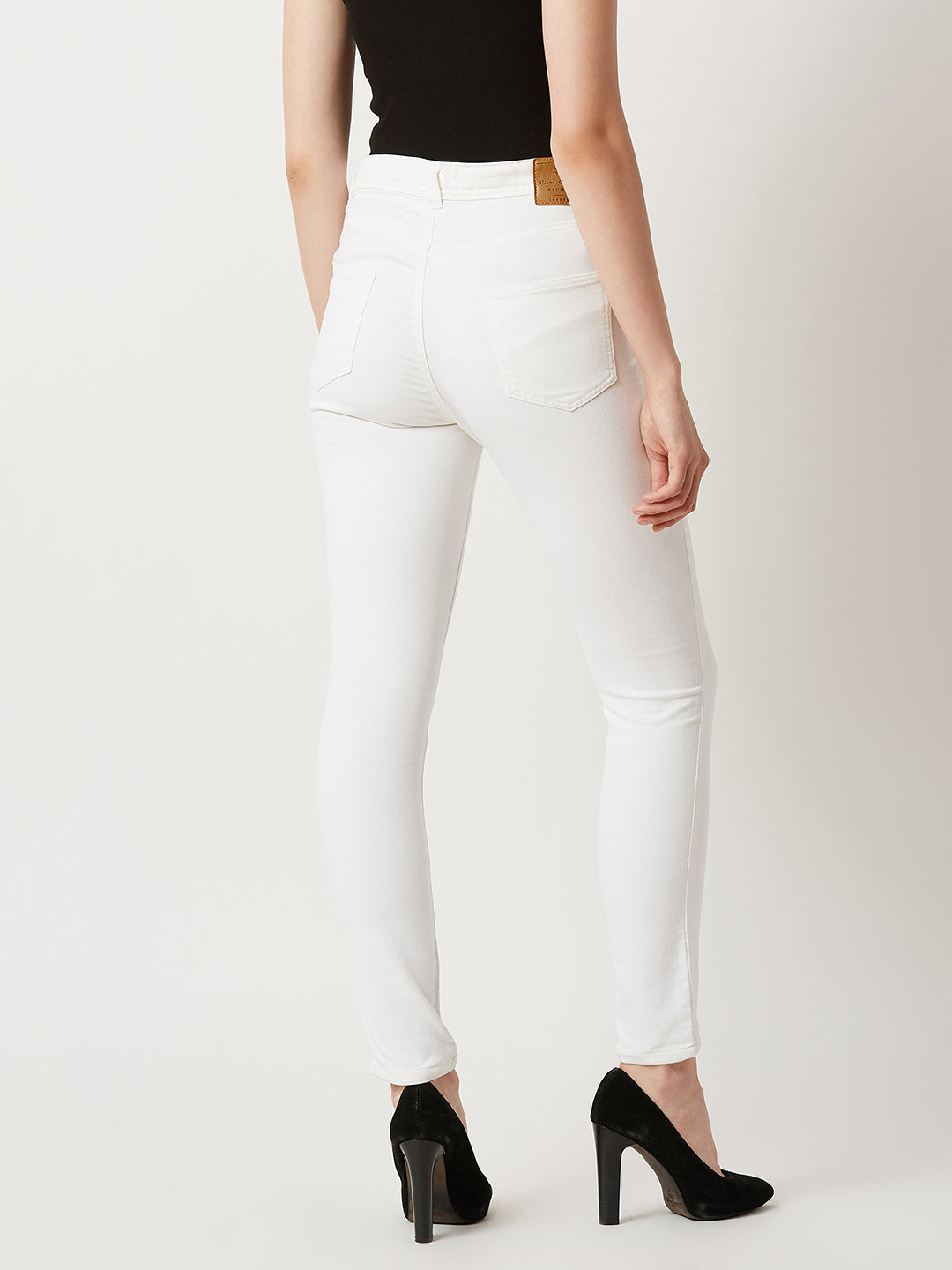 Women's White Skinny High-Rise Clean-Look Bleached Stretchable Denim Jeans